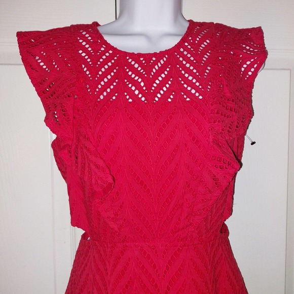 New $129 BARDOT Kira Red Eyelet Frill Dress Size 8 M Sexy Cutout Short - Picture 3 of 7